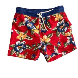Janie and Jack Red Floral Swim Trunks